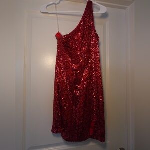 Altar'd State Red Sequin One-Shoulder Mini Dress